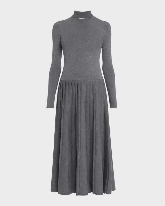 Lisette Turtleneck Pleated Midi Dress